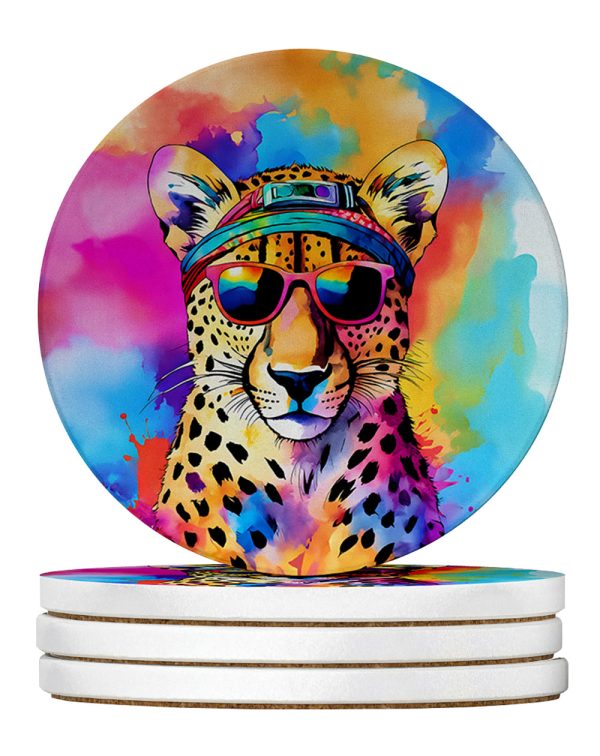 Hippie Animal Cheetah Large Sandstone Coasters Pack of 4 For Discount