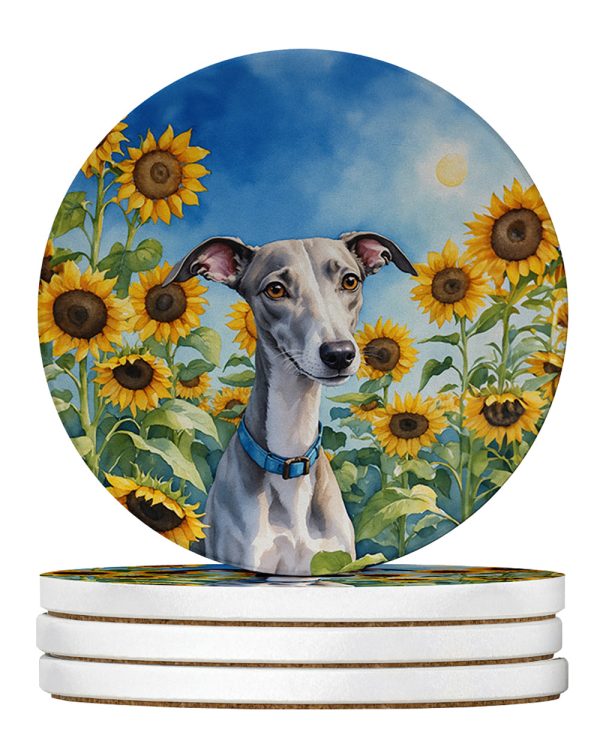Whippet in Sunflowers Large Sandstone Coasters Pack of 4 Online