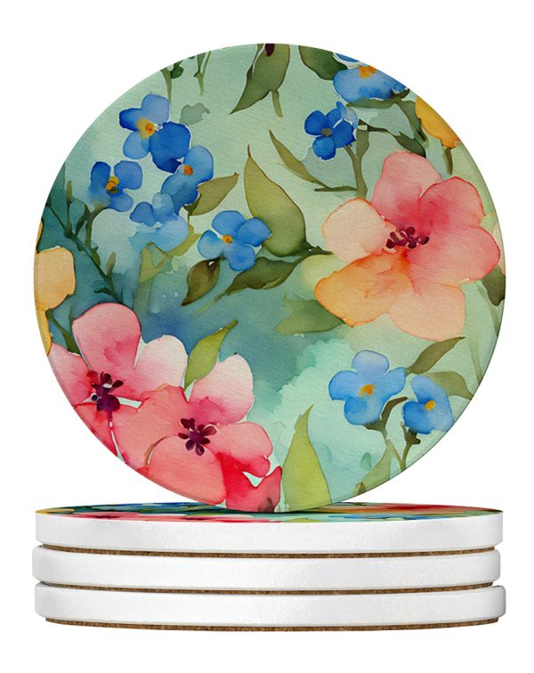 Alaska Forget-me-nots in Watercolor Large Sandstone Coasters Pack of 4 Supply