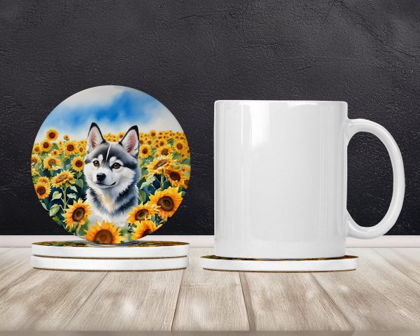 Alaskan Klee Kai in Sunflowers Large Sandstone Coasters Pack of 4 Online now - Image 2