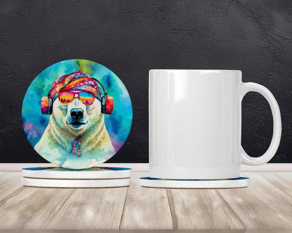 Hippie Animal Polar Bear Large Sandstone Coasters Pack of 4 Online - Image 2