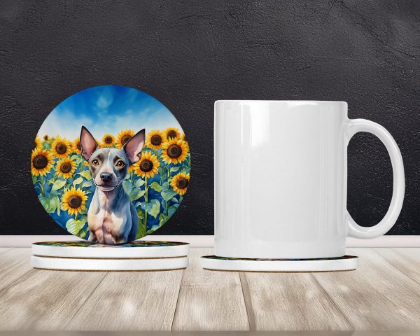 American Hairless Terrier in Sunflowers Large Sandstone Coasters Pack of 4 Supply - Image 2