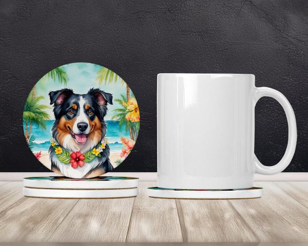 Australian Shepherd Luau Large Sandstone Coasters Pack of 4 For Sale - Image 2