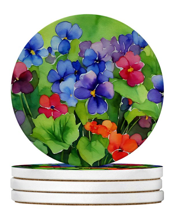 Illinois Violet in Watercolor Large Sandstone Coasters Pack of 4 Online now