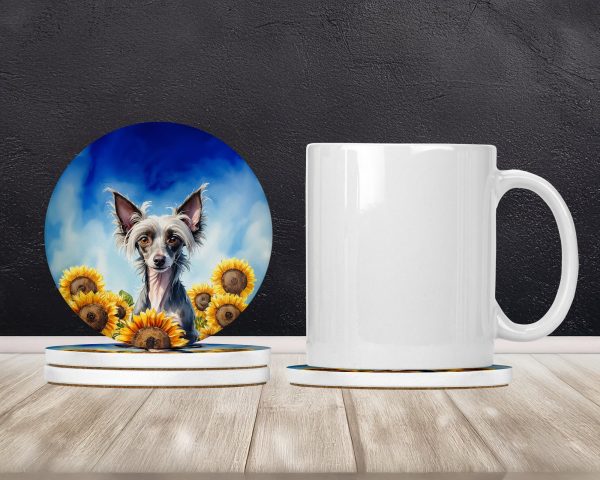 Chinese Crested in Sunflowers Large Sandstone Coasters Pack of 4 Cheap - Image 2