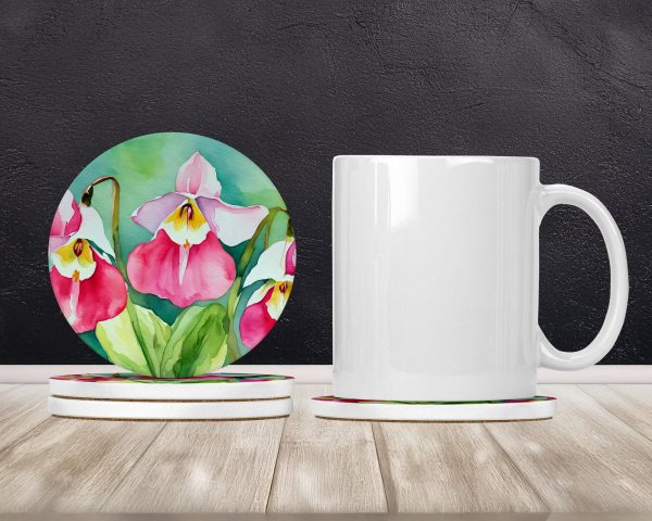 Minnesota Pink and White Lady’s Slippers in Watercolor Large Sandstone Coasters Pack of 4 Fashion - Image 2