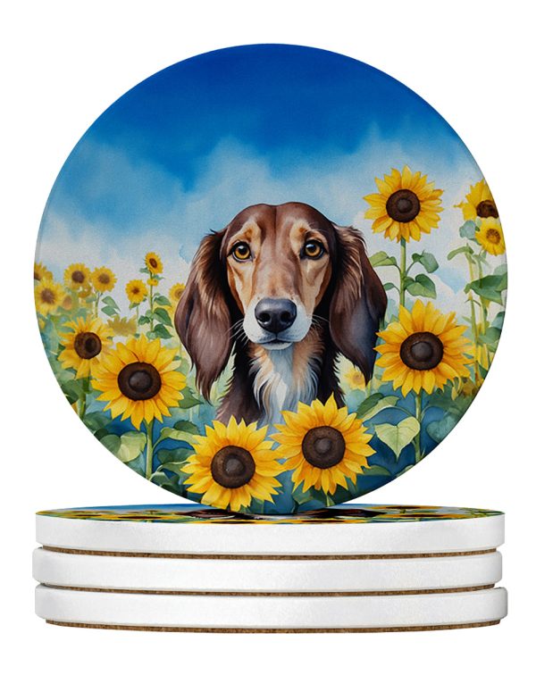 Saluki in Sunflowers Large Sandstone Coasters Pack of 4 Cheap