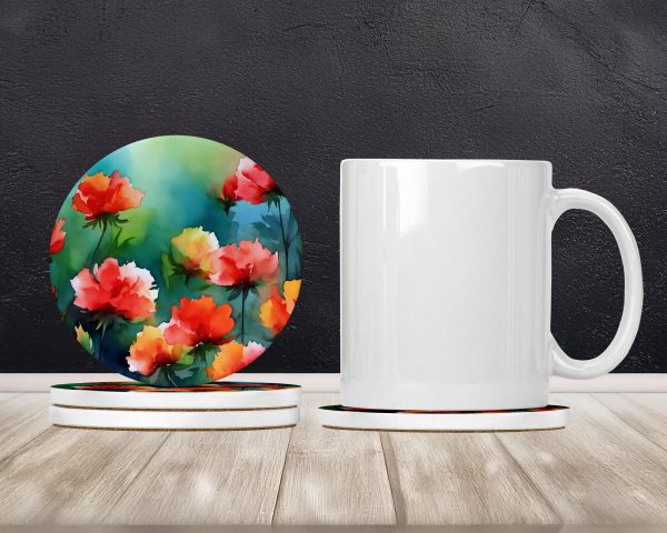 Ohio Scarlet Carnations in Watercolor Large Sandstone Coasters Pack of 4 For Cheap - Image 2
