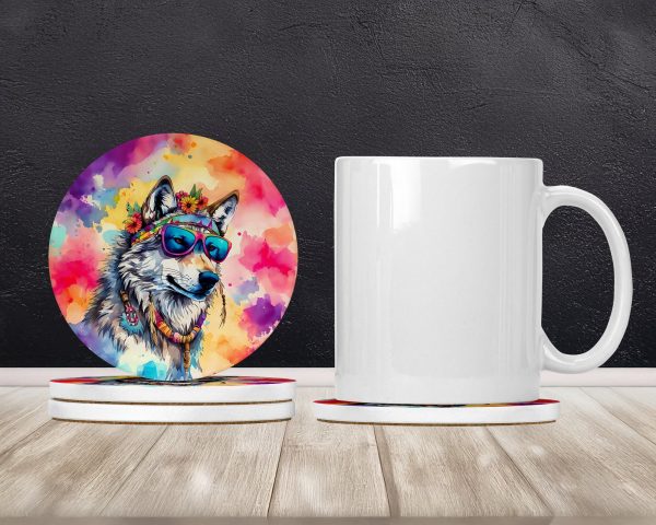 Hippie Animal Wolf Large Sandstone Coasters Pack of 4 Cheap - Image 2