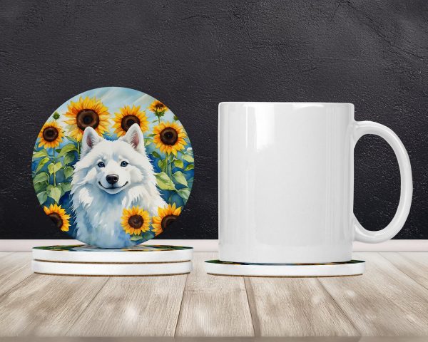 American Eskimo in Sunflowers Large Sandstone Coasters Pack of 4 Fashion - Image 2