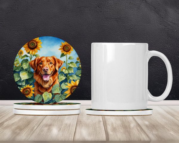 Nova Scotia Duck Toller in Sunflowers Large Sandstone Coasters Pack of 4 Cheap - Image 2