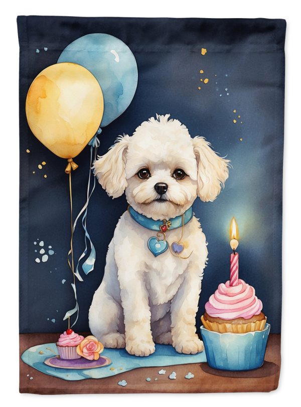 Bichon Frise Happy Birthday Garden Flag –Dog Birthday Cupcake Yard Decor with Balloons Online now