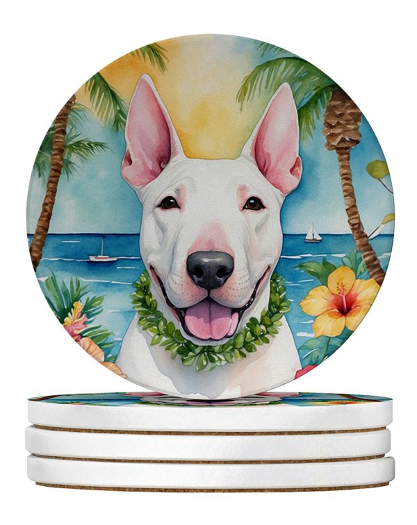 English Bull Terrier Luau Large Sandstone Coasters Pack of 4 Discount