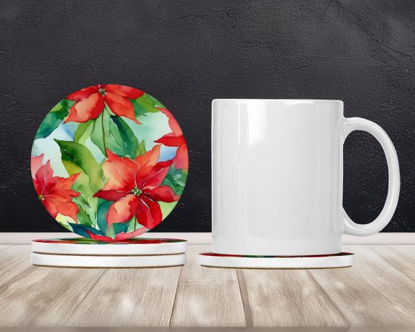 Poinsettias in Watercolor Large Sandstone Coasters Pack of 4 Online - Image 2