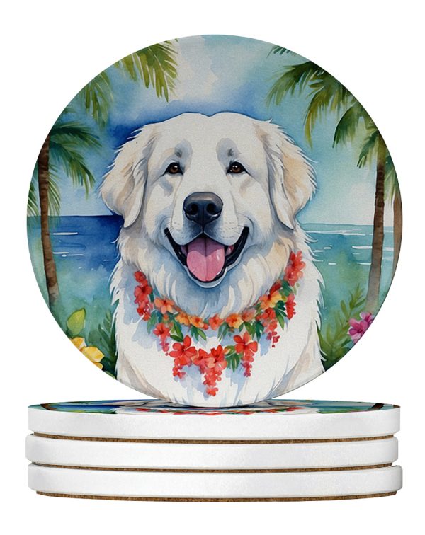 Great Pyrenees Luau Large Sandstone Coasters Pack of 4 Online Hot Sale