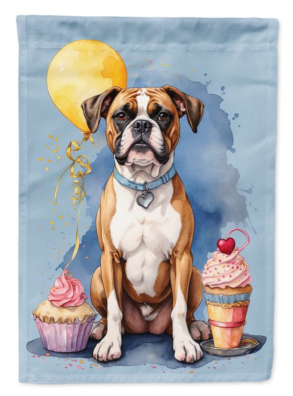 Boxer Happy Birthday Garden Flag –Dog Birthday Cupcake Yard Decor with Balloons Fashion