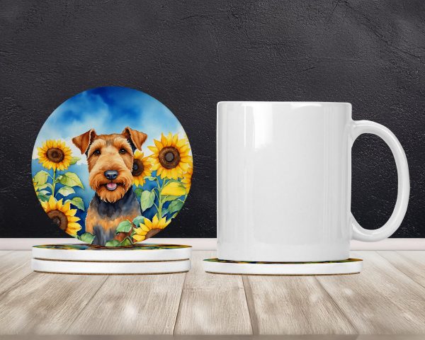 Airedale Terrier in Sunflowers Large Sandstone Coasters Pack of 4 For Cheap - Image 2
