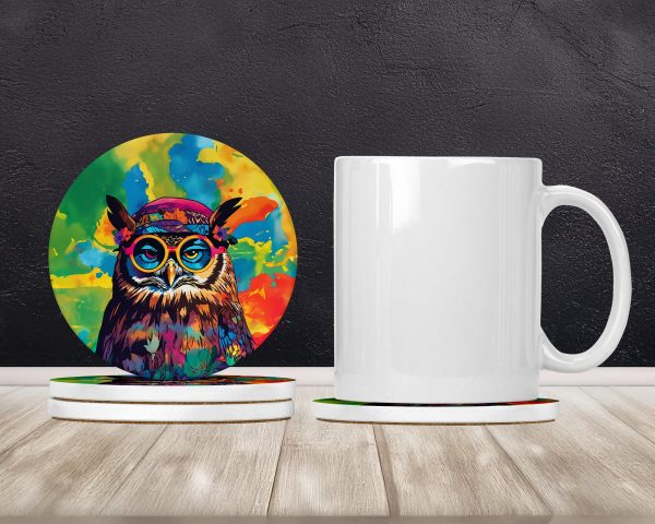Hippie Animal Owl Large Sandstone Coasters Pack of 4 For Cheap - Image 2