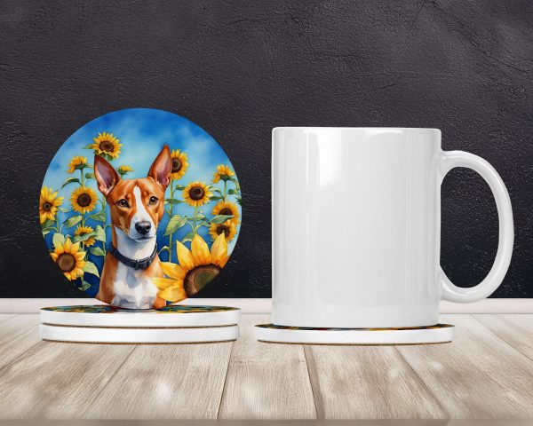 Basenji in Sunflowers Large Sandstone Coasters Pack of 4 Fashion - Image 2