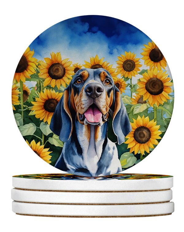 American English Coonhound in Sunflowers Large Sandstone Coasters Pack of 4 Online now