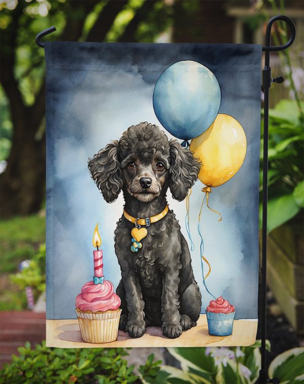 Black Toy Poodle Happy Birthday Garden Flag – Dog Birthday Cupcake Yard Decor with Balloons Supply - Image 3