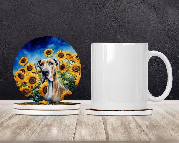 Great Dane in Sunflowers Large Sandstone Coasters Pack of 4 Online Hot Sale - Image 2