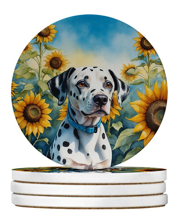 Dalmatian in Sunflowers Large Sandstone Coasters Pack of 4 For Sale