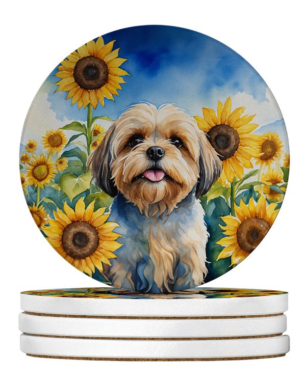 Lhasa Apso in Sunflowers Large Sandstone Coasters Pack of 4 on Sale