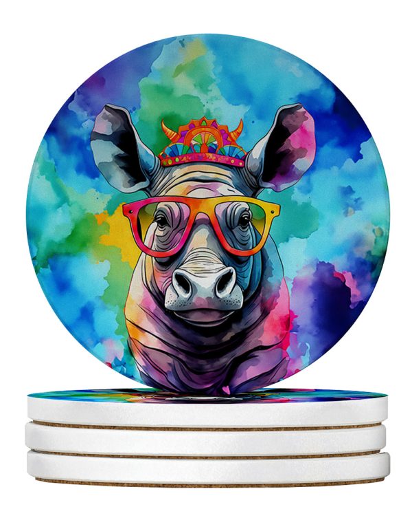 Hippie Animal Rhinoceros Large Sandstone Coasters Pack of 4 For Sale