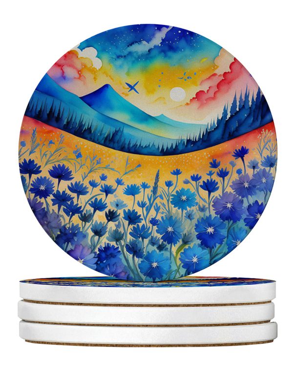 Colorful Blue Cornflowers Large Sandstone Coasters Pack of 4 Hot on Sale
