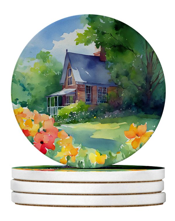 Massachusetts Mayflowers in Watercolor Large Sandstone Coasters Pack of 4 Hot on Sale