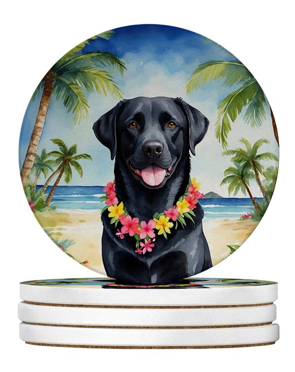 Black Labrador Retriever Luau Large Sandstone Coasters Pack of 4 For Cheap