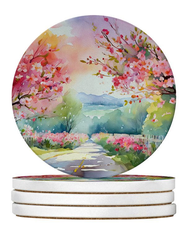 Michigan Apple Blossoms in Watercolor Large Sandstone Coasters Pack of 4 Hot on Sale