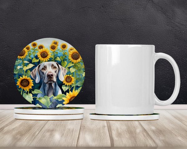 Weimaraner in Sunflowers Large Sandstone Coasters Pack of 4 Discount - Image 2