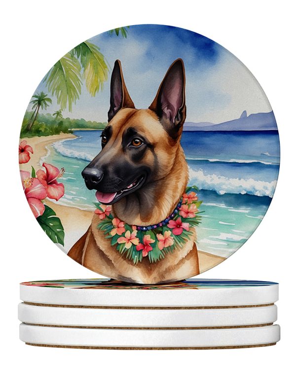 Belgian Malinois Luau Large Sandstone Coasters Pack of 4 on Sale