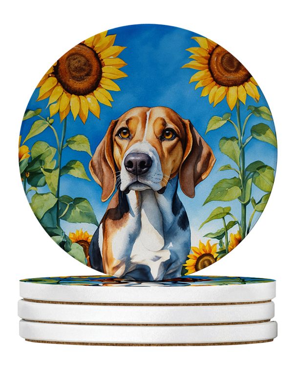 American Foxhound in Sunflowers Large Sandstone Coasters Pack of 4 Online Sale