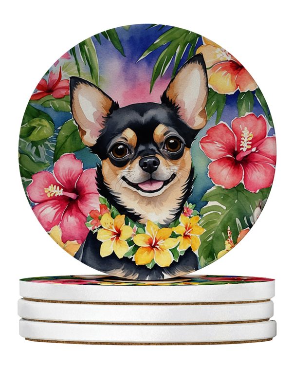 Chihuahua Luau Large Sandstone Coasters Pack of 4 Online now