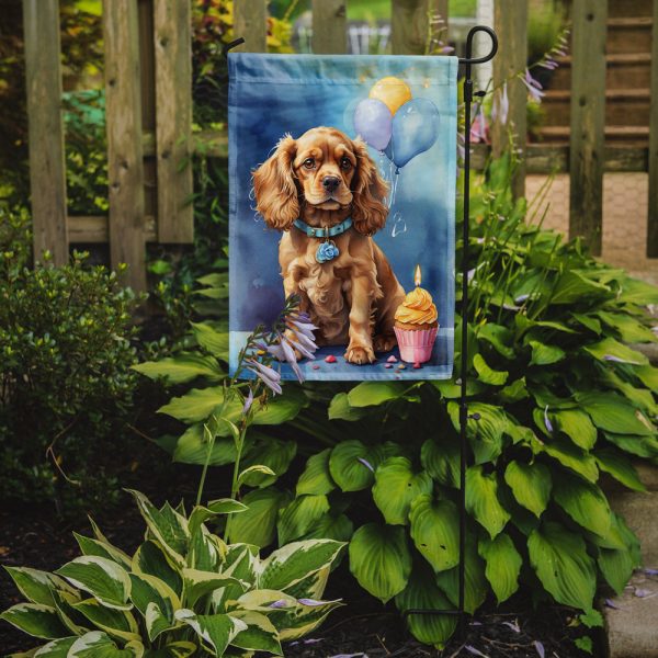 Cocker Spaniel Happy Birthday Garden Flag –Dog Birthday Cupcake Yard Decor with Balloons Cheap - Image 2