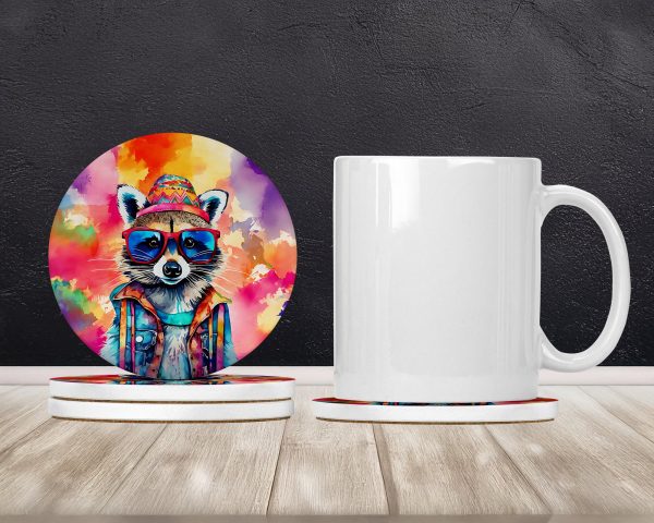 Hippie Animal Raccoon Large Sandstone Coasters Pack of 4 For Cheap - Image 2