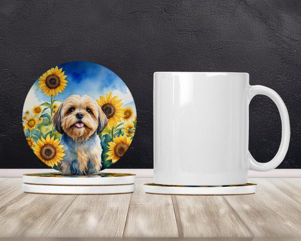 Lhasa Apso in Sunflowers Large Sandstone Coasters Pack of 4 on Sale - Image 2