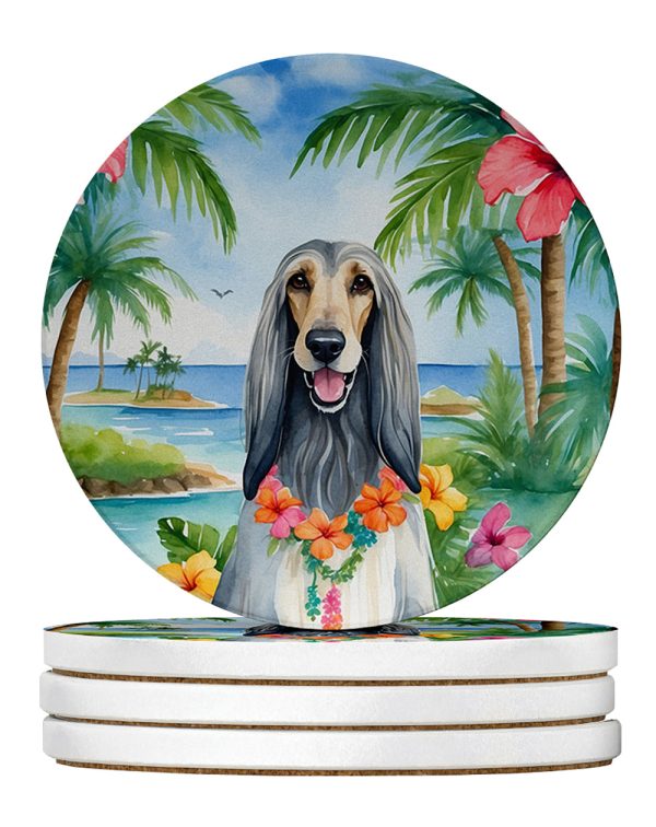 Afghan Hound Luau Large Sandstone Coasters Pack of 4 For Cheap
