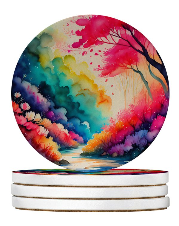 Colorful Azaleas Large Sandstone Coasters Pack of 4 For Sale