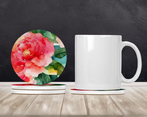 Alabama Camellia in Watercolor Large Sandstone Coasters Pack of 4 For Sale - Image 2