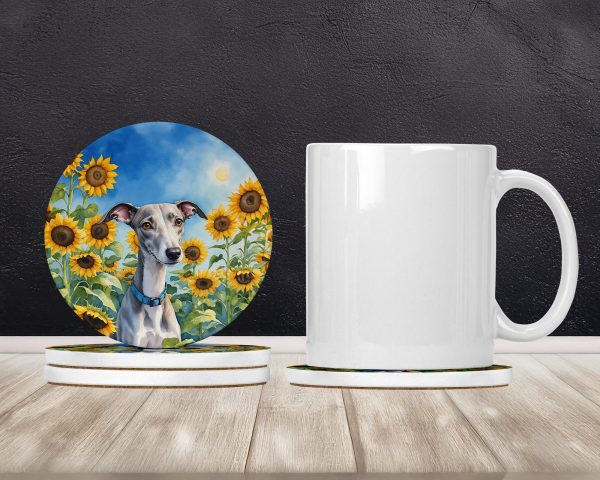 Whippet in Sunflowers Large Sandstone Coasters Pack of 4 Online - Image 2
