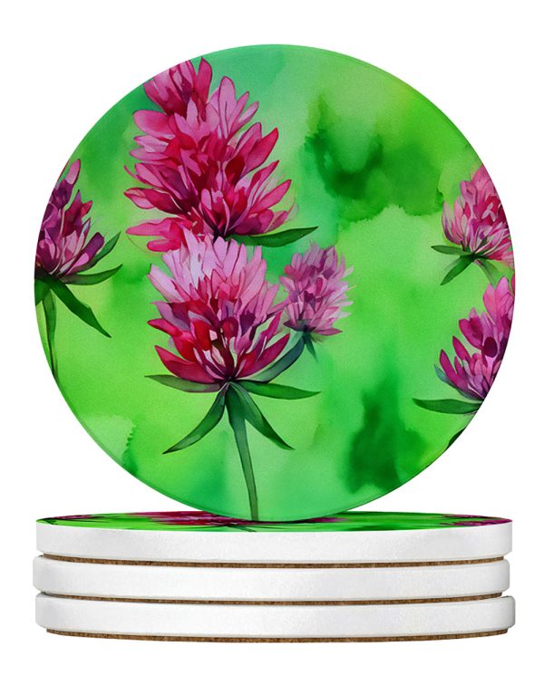 Vermont Red Clover in Watercolor Large Sandstone Coasters Pack of 4 Discount