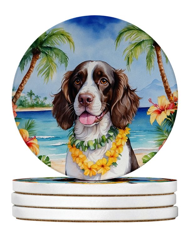 English Springer Spaniel Luau Large Sandstone Coasters Pack of 4 Online Hot Sale