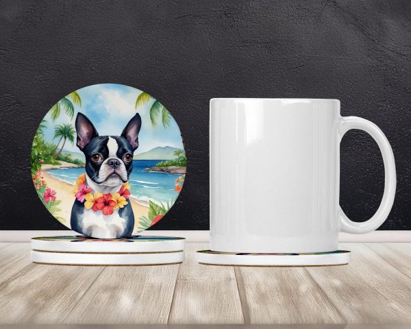 Boston Terrier Luau Large Sandstone Coasters Pack of 4 Online - Image 2