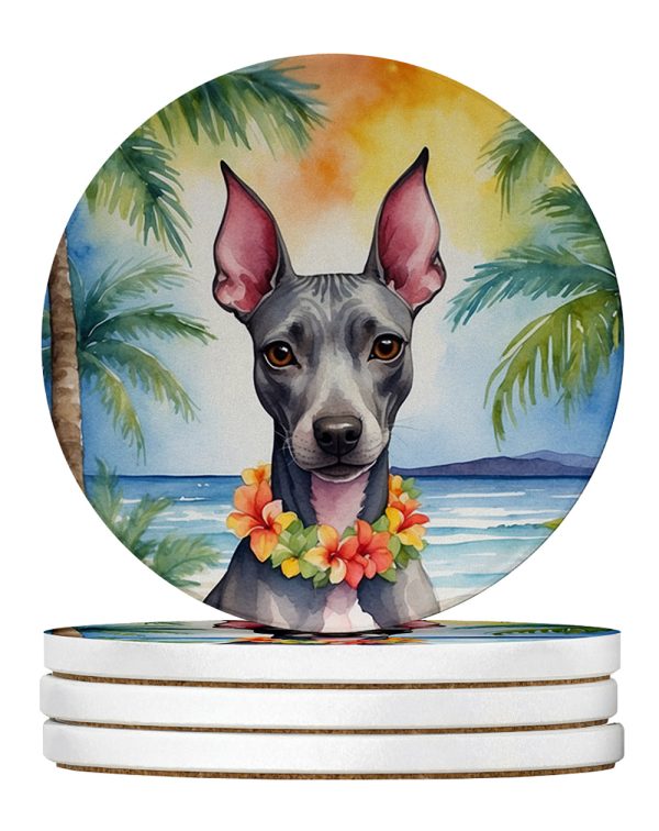 American Hairless Terrier Luau Large Sandstone Coasters Pack of 4 Cheap
