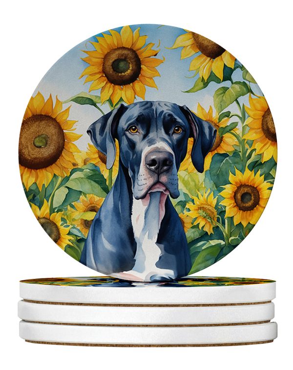 Great Dane in Sunflowers Large Sandstone Coasters Pack of 4 Online