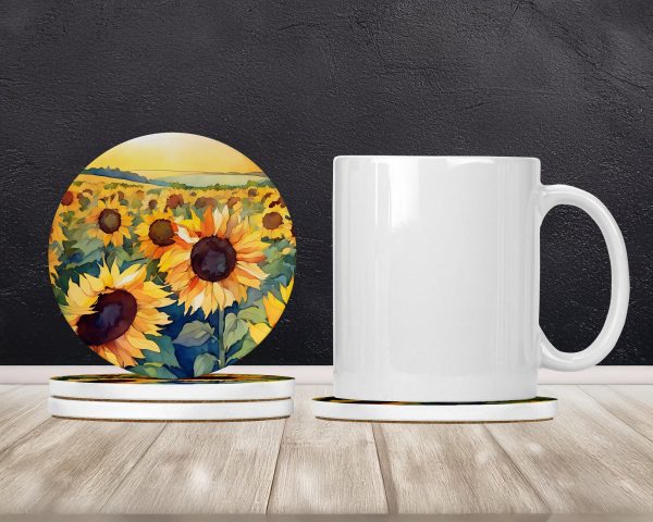 Kansas Sunflowers in Watercolor Large Sandstone Coasters Pack of 4 Fashion - Image 2